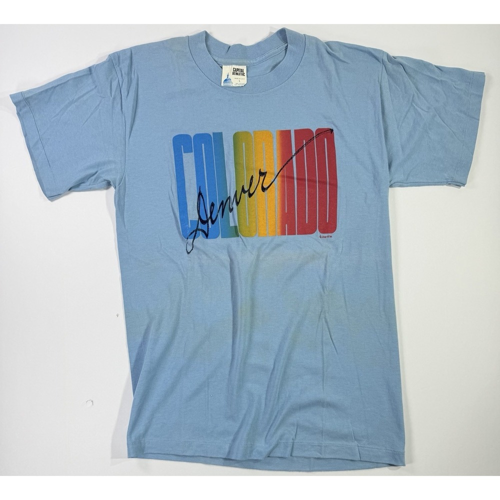 Vintage 90s John Denver Colorado Rainbow Graphic T-Shirt USA L